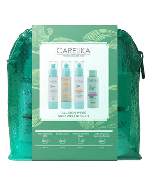 CARELIKA All Skin Type Wellness Travel KIT: Silky Cleansing Milk 50ml + Toning Lotion 50ml + Extreme Comfort Masks 50ml + SOS Cleansing Foamning Powder 25g - KIT