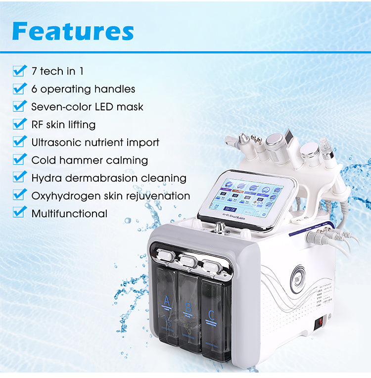 7 in 1 oxygen hydrafacial peel dermabrasion beauty machine with Led Mask Machine