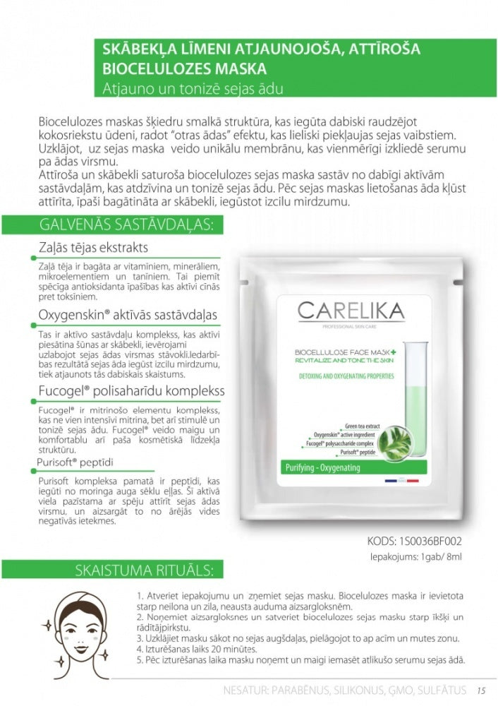 CARELIKA Revitalize Purifying oxygenating biocellulose face mask, 8ml