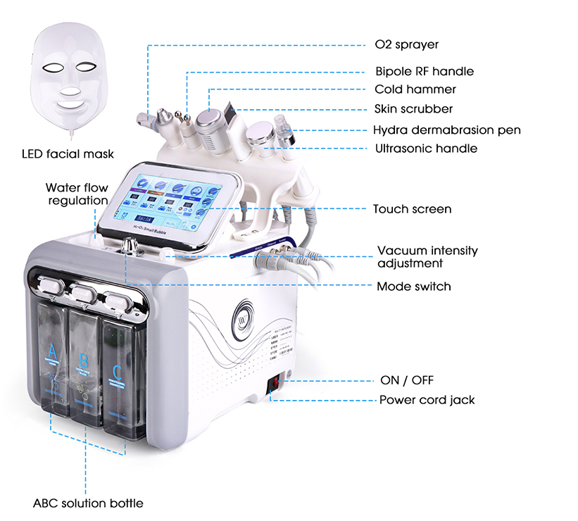 7 in 1 oxygen hydrafacial peel dermabrasion beauty machine with Led Mask Machine