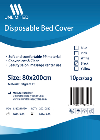 DISPOSABLE ELASTIC BED COVER WHITE AND BLACK 80 x 200 cm (10 Pcs)